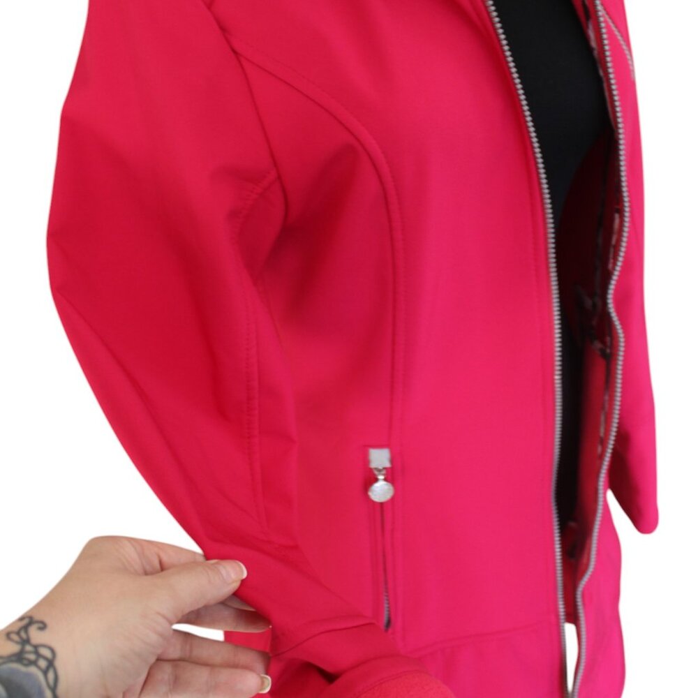 Betsey Johnson Soft Shell Hooded Coat Pink Water Repellent Ruffle, Size M, EUC - Picture 4 of 16